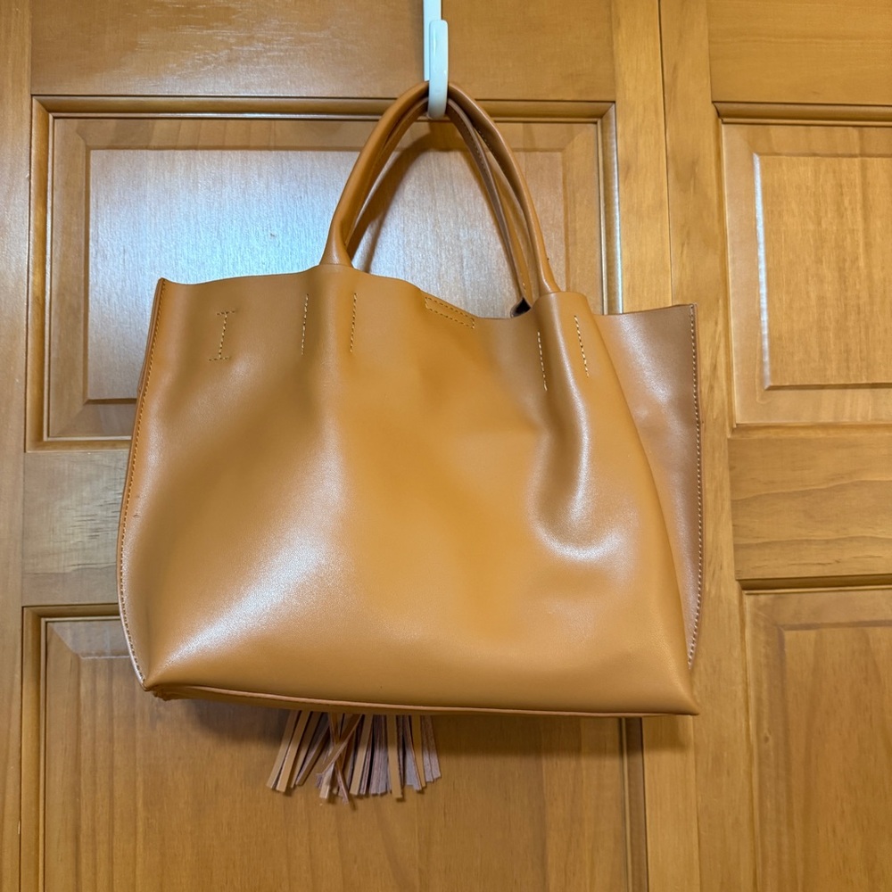 Colab Cognac Tote Bag with Tassel and Removable Shoulder Strap - Picture 2 of 10